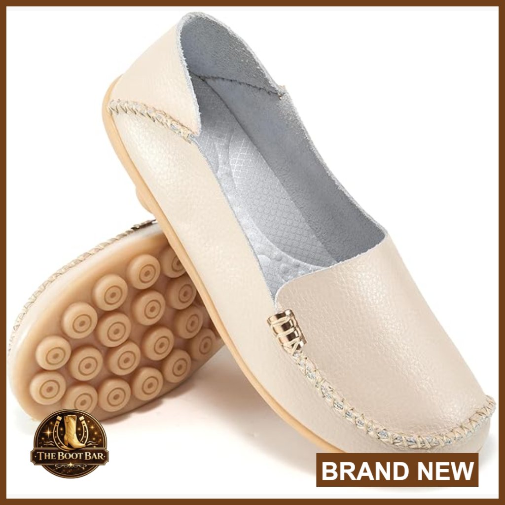 Women's Leather Loafers Slip-On Flats With Memory Foam Comfort Walking Shoes
